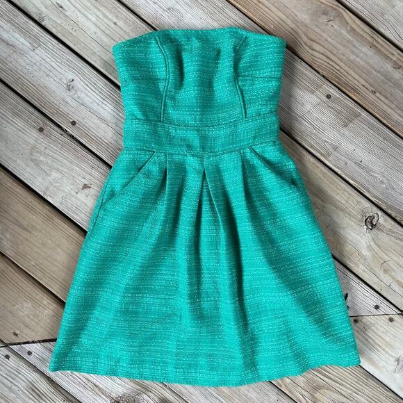 Banana Republic Green Tweed Strapless Mini Dress Size 2. NEW - Picture 5 of 13